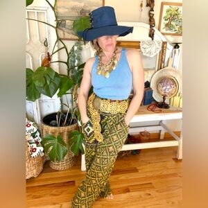 #53 OOAK Kantha Stitched Smocked Waist Harem Pants